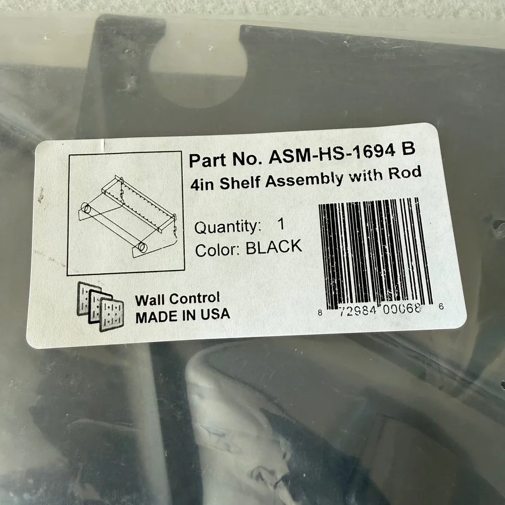Wall Control 4in Shelf Rod Assembly Black Pegboard Organizer‎ USA NEW